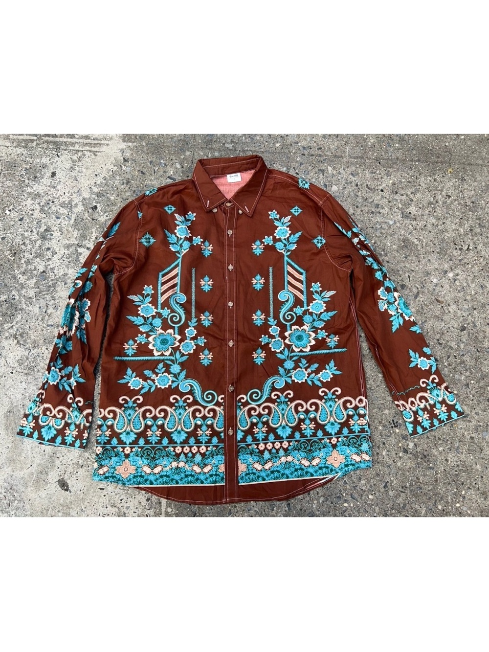 Boozelele Floral Paisley Western Brown Button Down Cotton Shirt XL NWOT